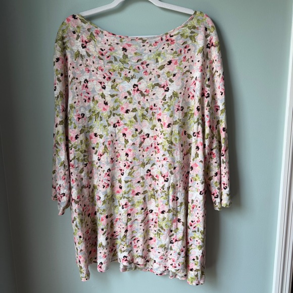 J. Jill Tops - J. Jill Love Linen 100% Linen Pink Green Floral 3/4 Sleeve Top Boat Neck SZ XL